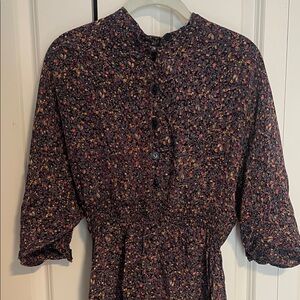 Floral Button-Front Smocked Waist Midi Dress - Black Multi